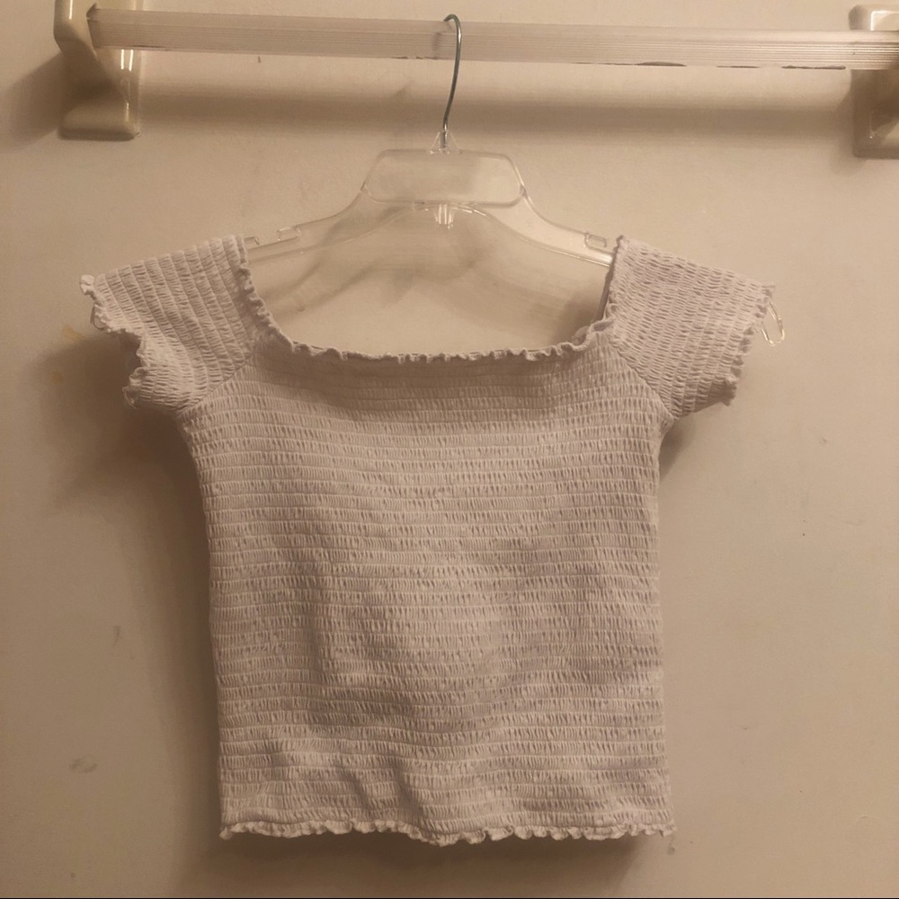 Hollister Smocked White Off The Shoulder Top